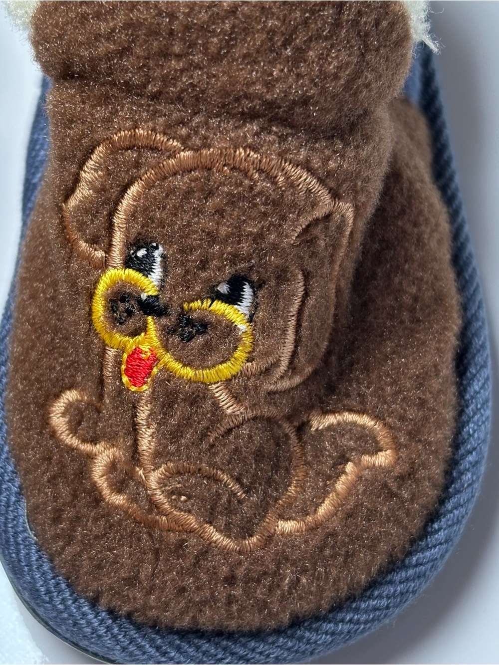 Puppy Dog Faux Fur Slippers Brown Vintage Retro Style Size 4-5 Navy Blue - Picture 2 of 9